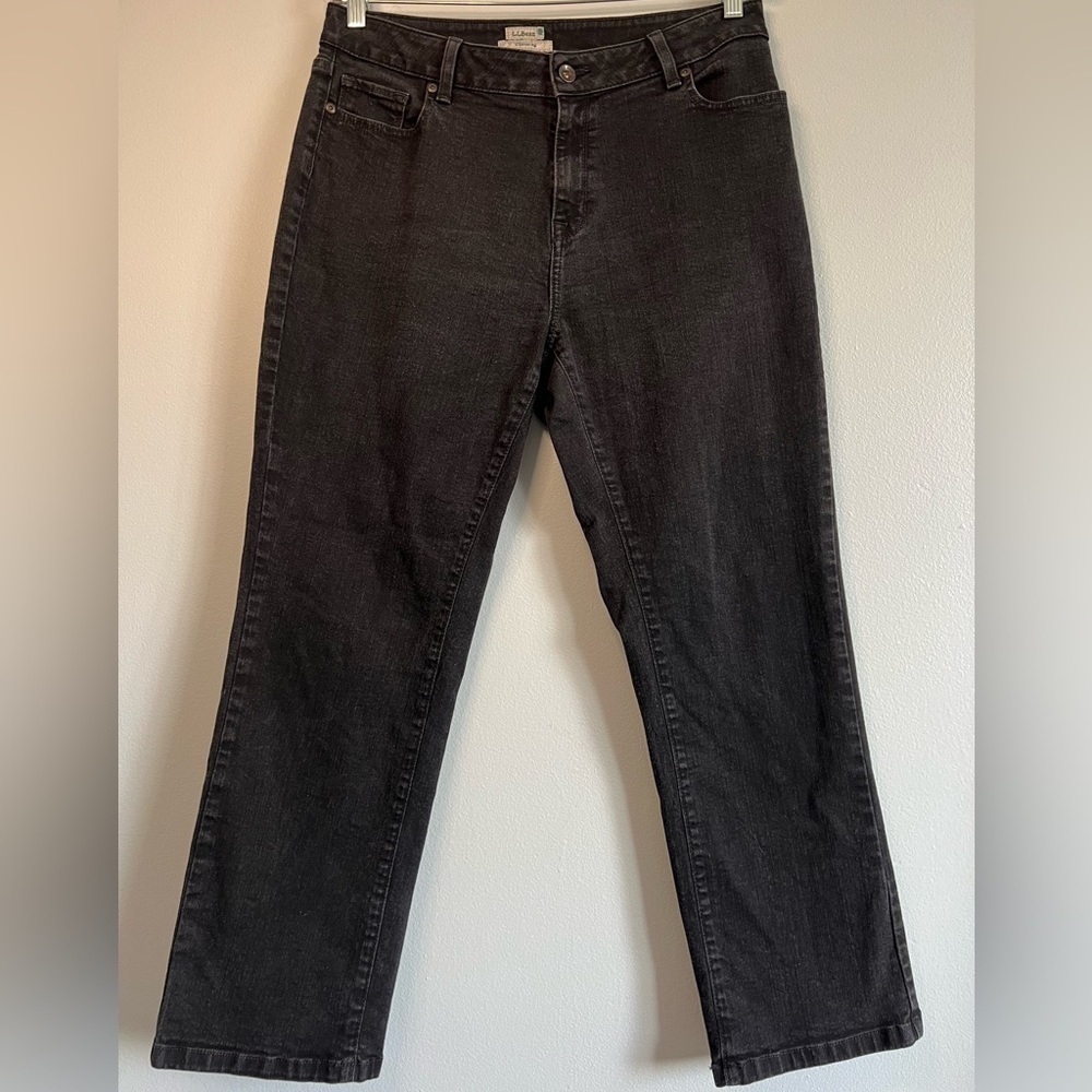 LL Bean Jeans Size 14 Black Straight Leg Classic Fit High Rise Denim